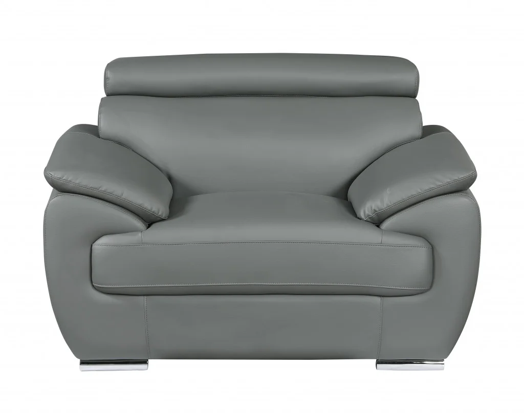 114" Captivating Grey Leather Sofa Set By Homeroots - Image 3
