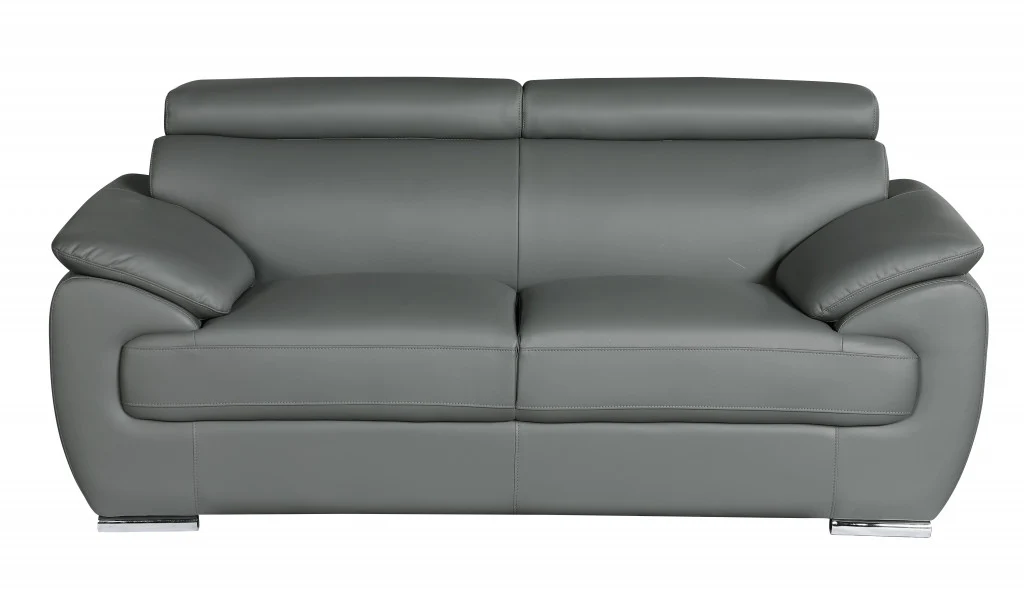 114" Captivating Grey Leather Sofa Set By Homeroots - Image 4