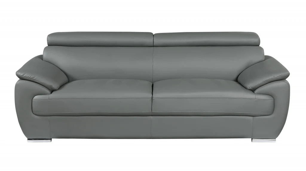114" Captivating Grey Leather Sofa Set By Homeroots - Image 5