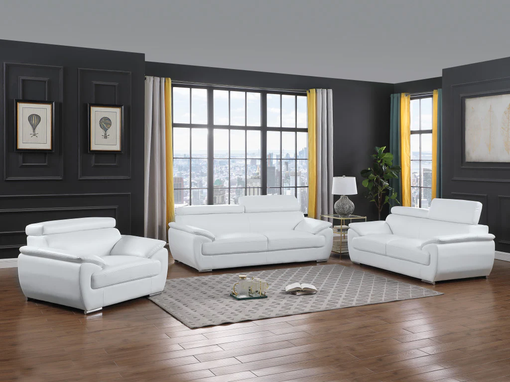 114" Captivating White Leather Sofa Set By Homeroots - Image 2