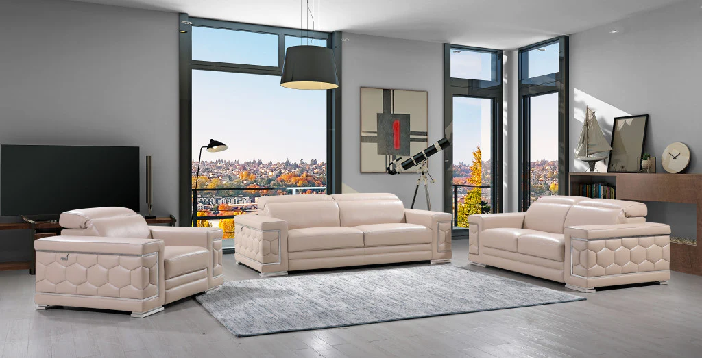 114" Modern Beige Leather Sofa Set By Homeroots - Image 2