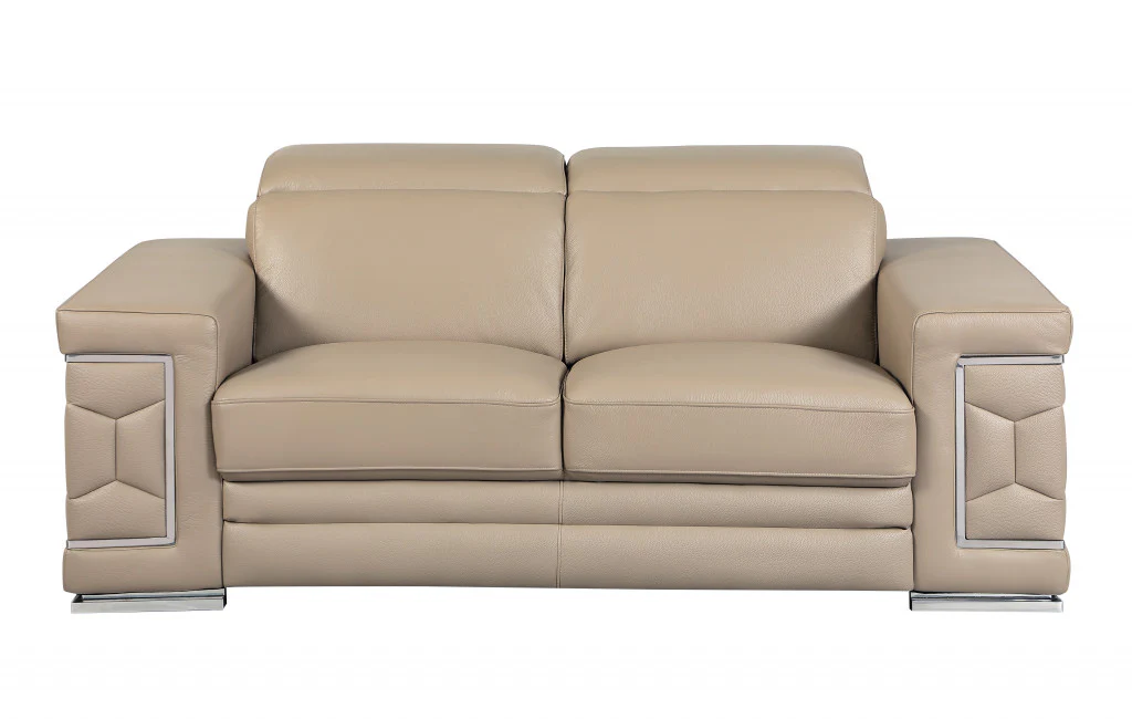 114" Modern Beige Leather Sofa Set By Homeroots - Image 4