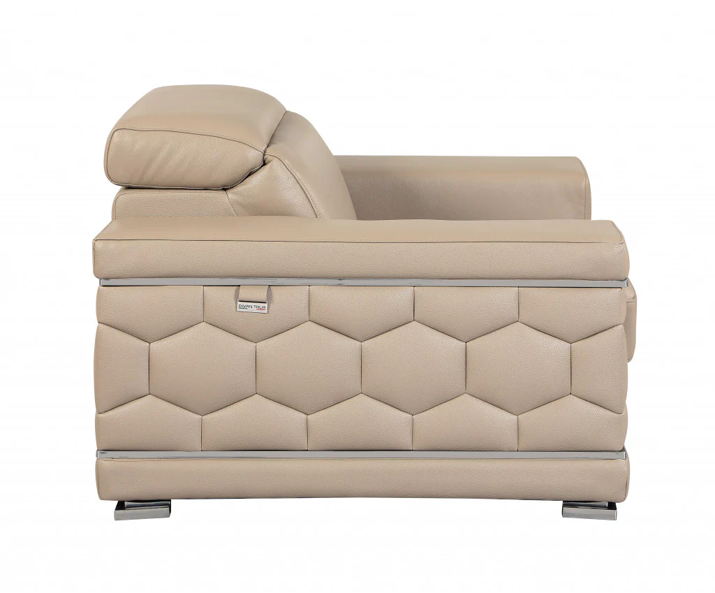 114" Modern Beige Leather Sofa Set By Homeroots - Image 6