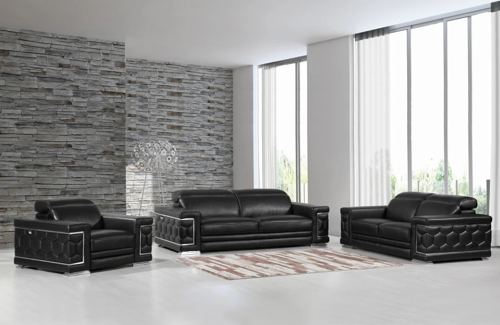114" Sturdy Black Leather Sofa Set By Homeroots - Image 2