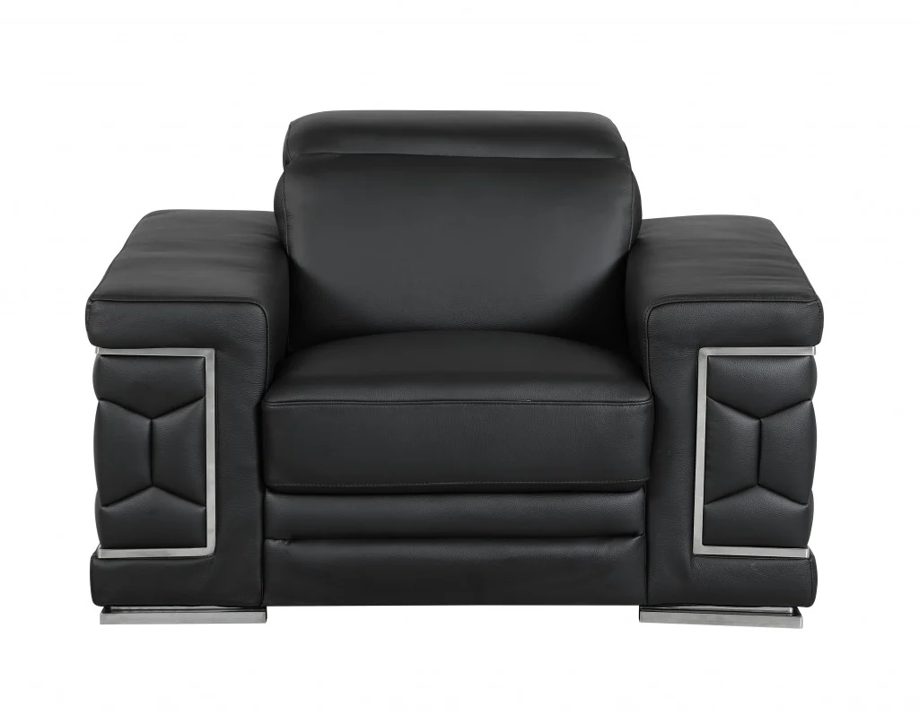 114" Sturdy Black Leather Sofa Set By Homeroots - Image 3