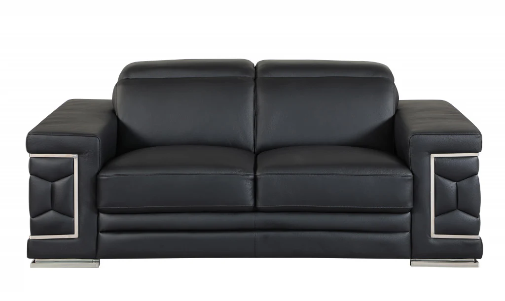114" Sturdy Black Leather Sofa Set By Homeroots - Image 4