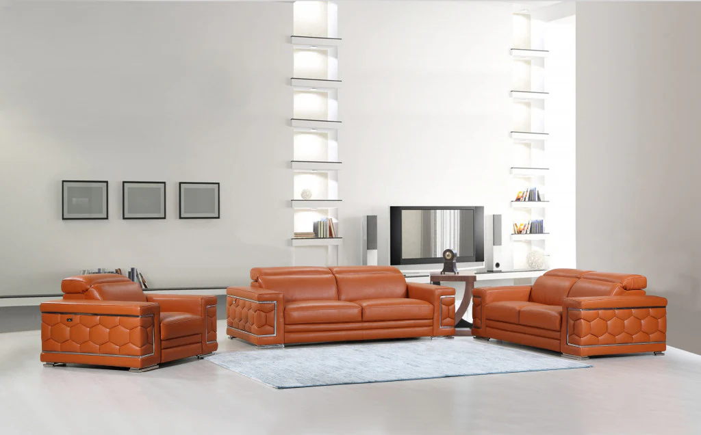 114" Sturdy Camel Leather Sofa Set By Homeroots - Image 2
