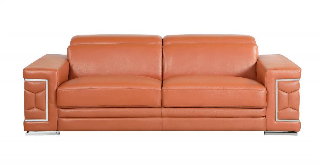 114" Sturdy Camel Leather Sofa Set By Homeroots - Image 5