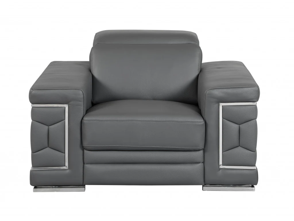 114" Sturdy Dark Grey Leather Sofa Set By Homeroots - Image 3