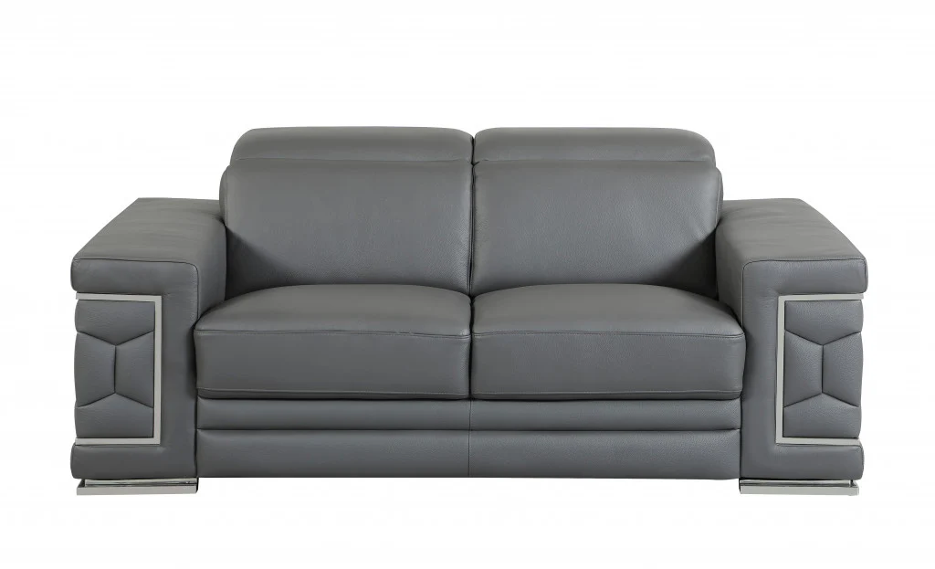 114" Sturdy Dark Grey Leather Sofa Set By Homeroots - Image 4
