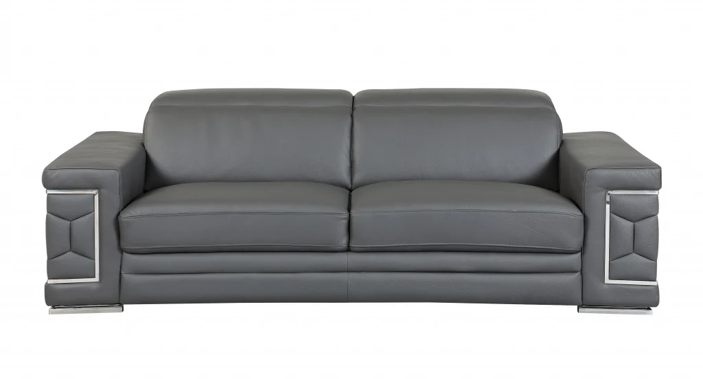 114" Sturdy Dark Grey Leather Sofa Set By Homeroots - Image 5