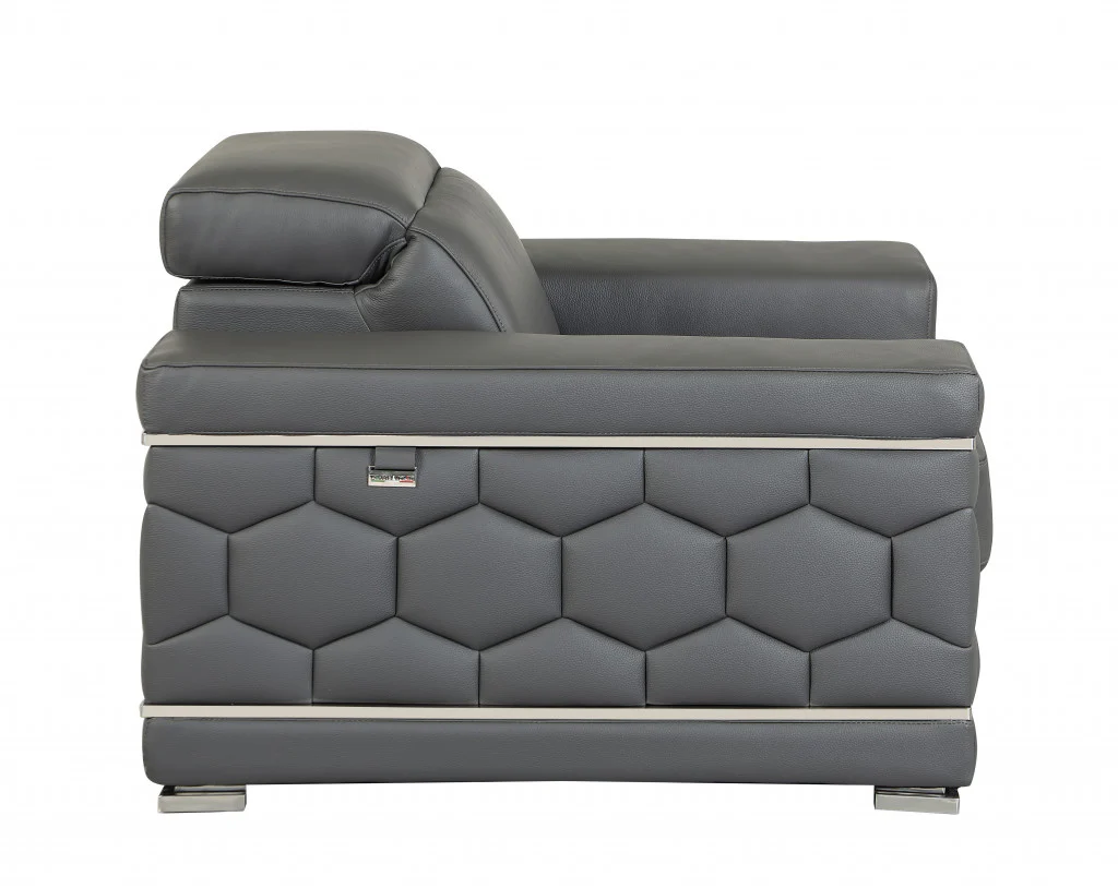 114" Sturdy Dark Grey Leather Sofa Set By Homeroots - Image 6