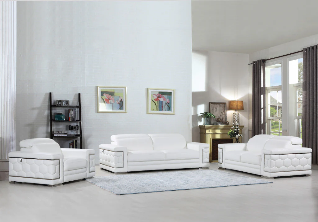 114" Sturdy White Leather Sofa Set By Homeroots - Image 2