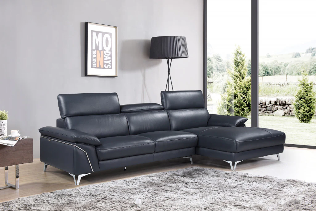 114'' X 67'' X 39'' Modern Blue Genuine Italian Leather Sectional By Homeroots - Image 2