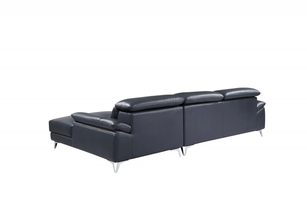 114'' X 67'' X 39'' Modern Blue Genuine Italian Leather Sectional By Homeroots - Image 4