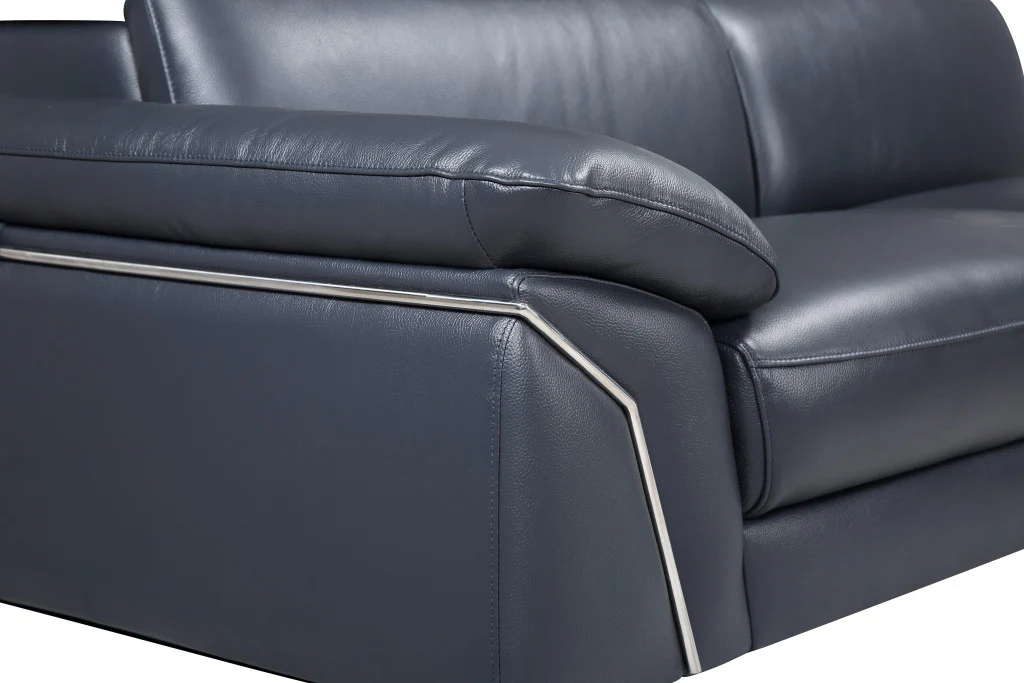 114'' X 67'' X 39'' Modern Blue Genuine Italian Leather Sectional By Homeroots - Image 5