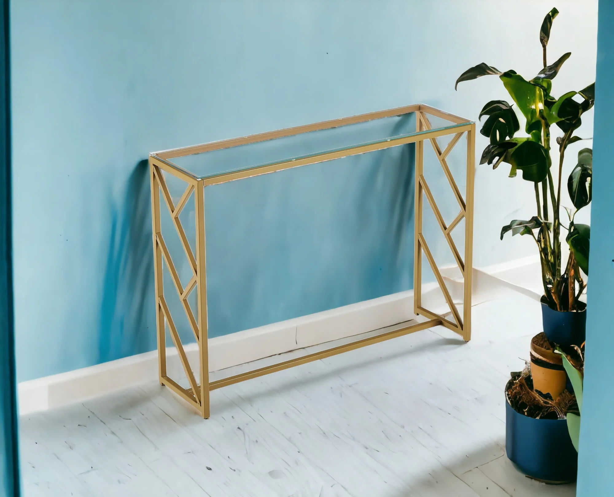 12" Clear and Gold Glass Frame Console Table By Homeroots - Image 2
