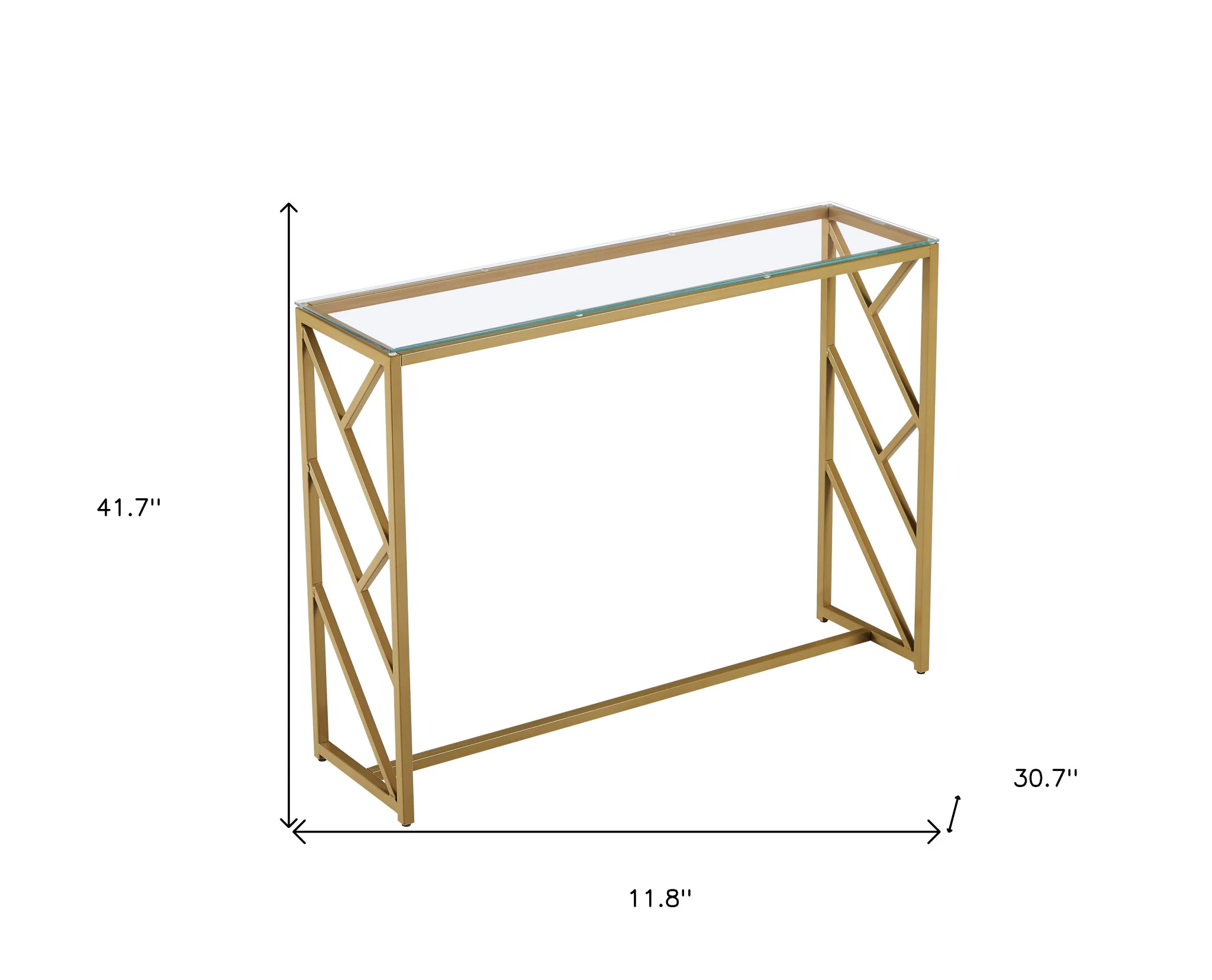 12" Clear and Gold Glass Frame Console Table By Homeroots - Image 8