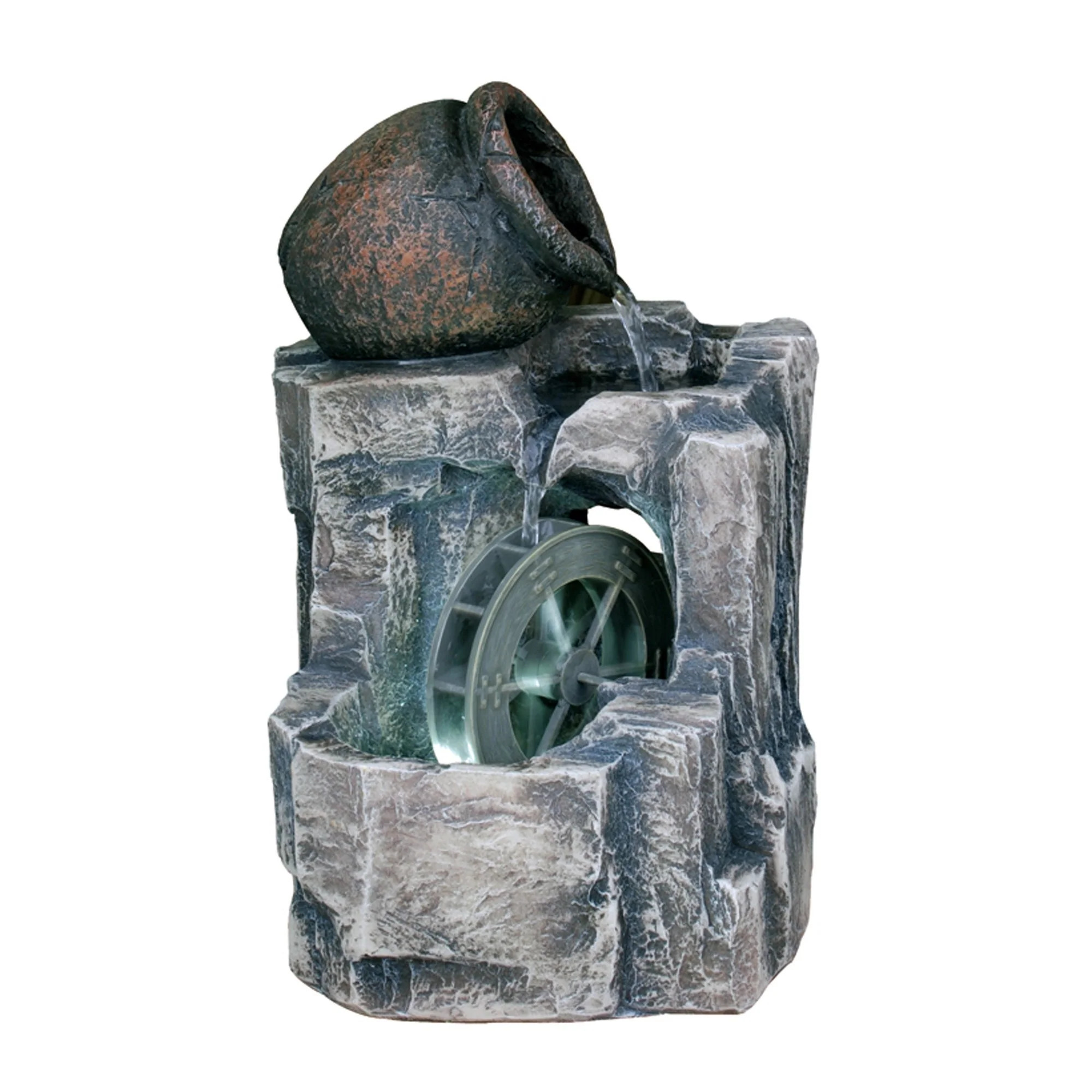 12" Gray Polyresin Farmhouse Design Tabletop Fountain with Light By Homeroots - Image 2