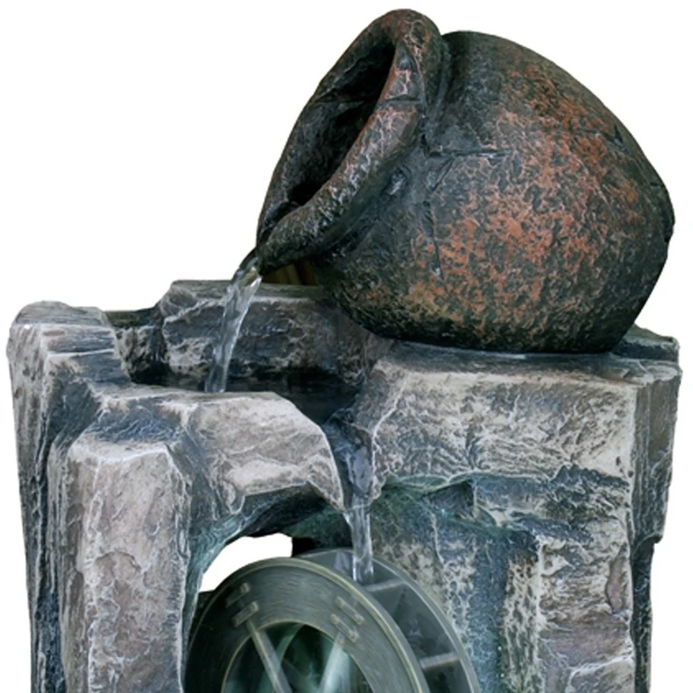 12" Gray Polyresin Farmhouse Design Tabletop Fountain with Light By Homeroots - Image 3