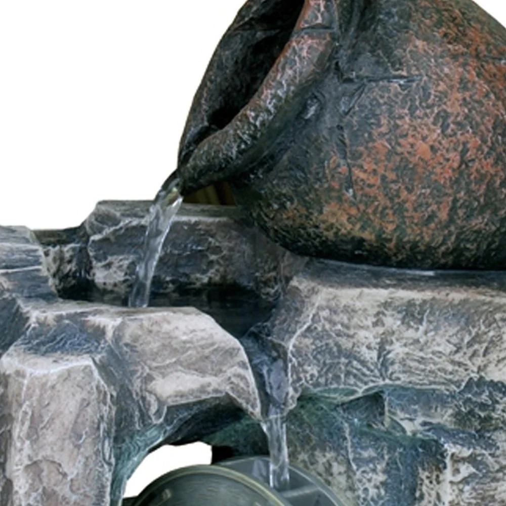 12" Gray Polyresin Farmhouse Design Tabletop Fountain with Light By Homeroots - Image 4