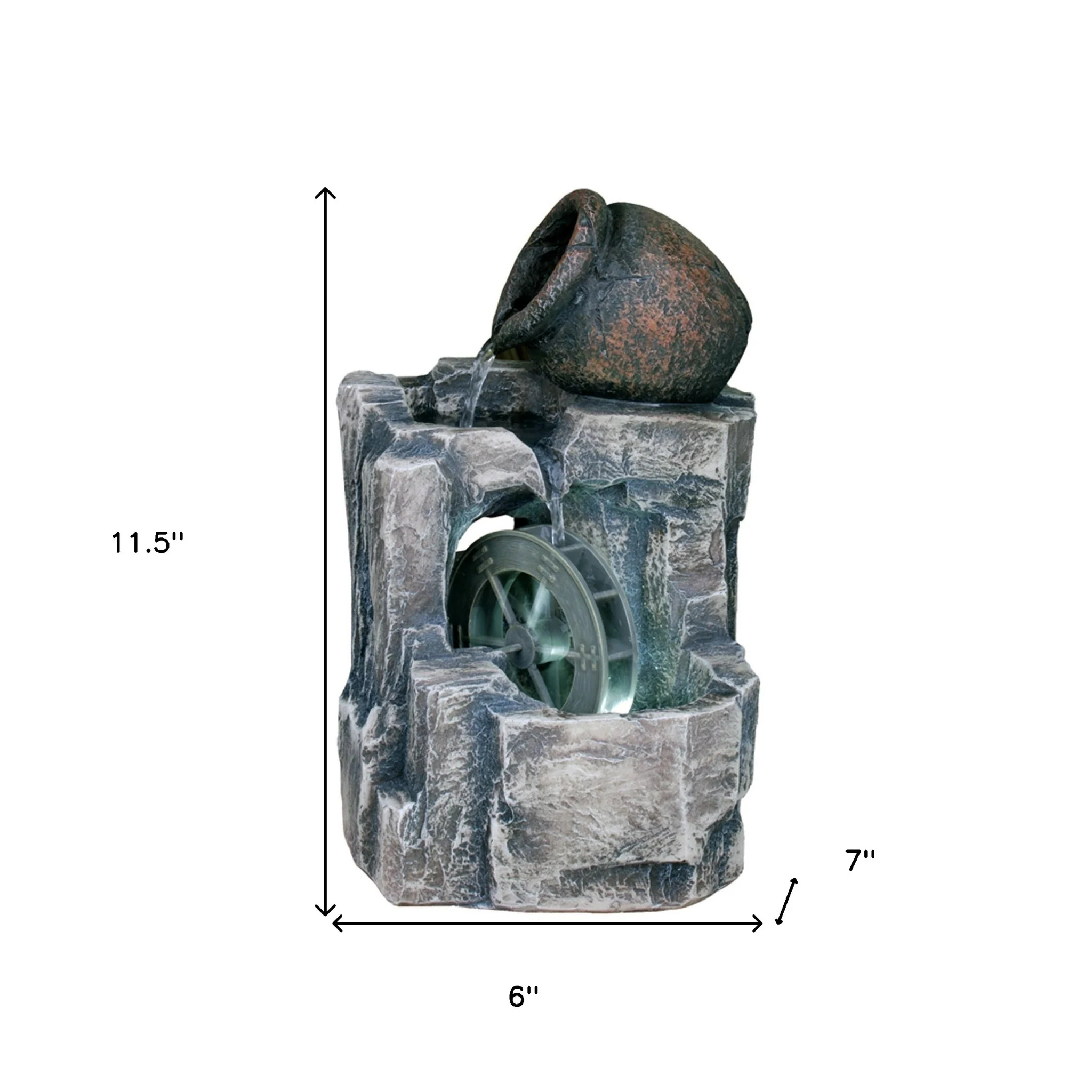12" Gray Polyresin Farmhouse Design Tabletop Fountain with Light By Homeroots - Image 5