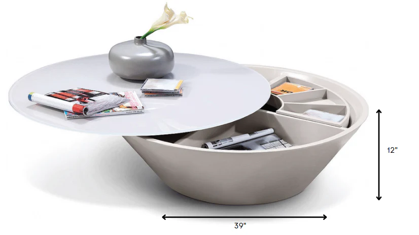 12' Grey Glass Coffee Table with a Swivel Compartment By Homeroots - Image 2