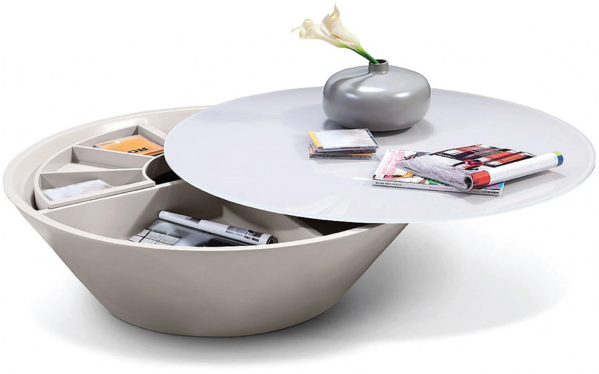12' Grey Glass Coffee Table with a Swivel Compartment By Homeroots - Image 3