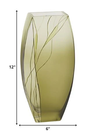 12 Mouth Blown European Made Green Glass Hand Decorated Vase By Homeroots - Image 2
