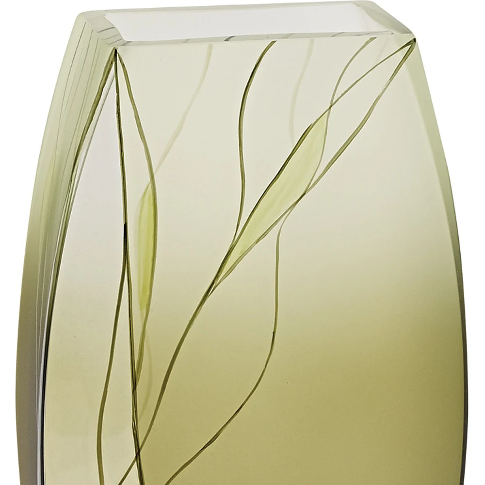12 Mouth Blown European Made Green Glass Hand Decorated Vase By Homeroots - Image 4
