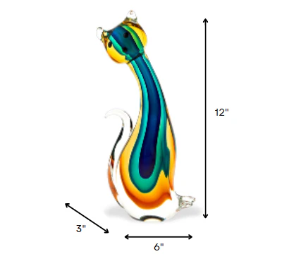 12 Mouth Blown MultiColor Feline Art Glass By Homeroots - Image 4