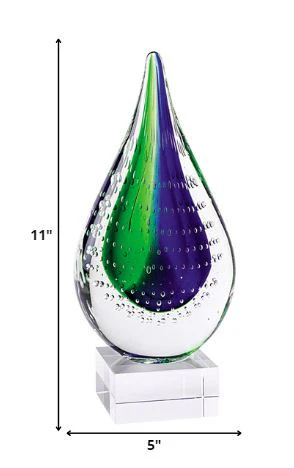12 Mouth Blown Teardrop Centerpiece on Crystal Base By Homeroots - Image 2