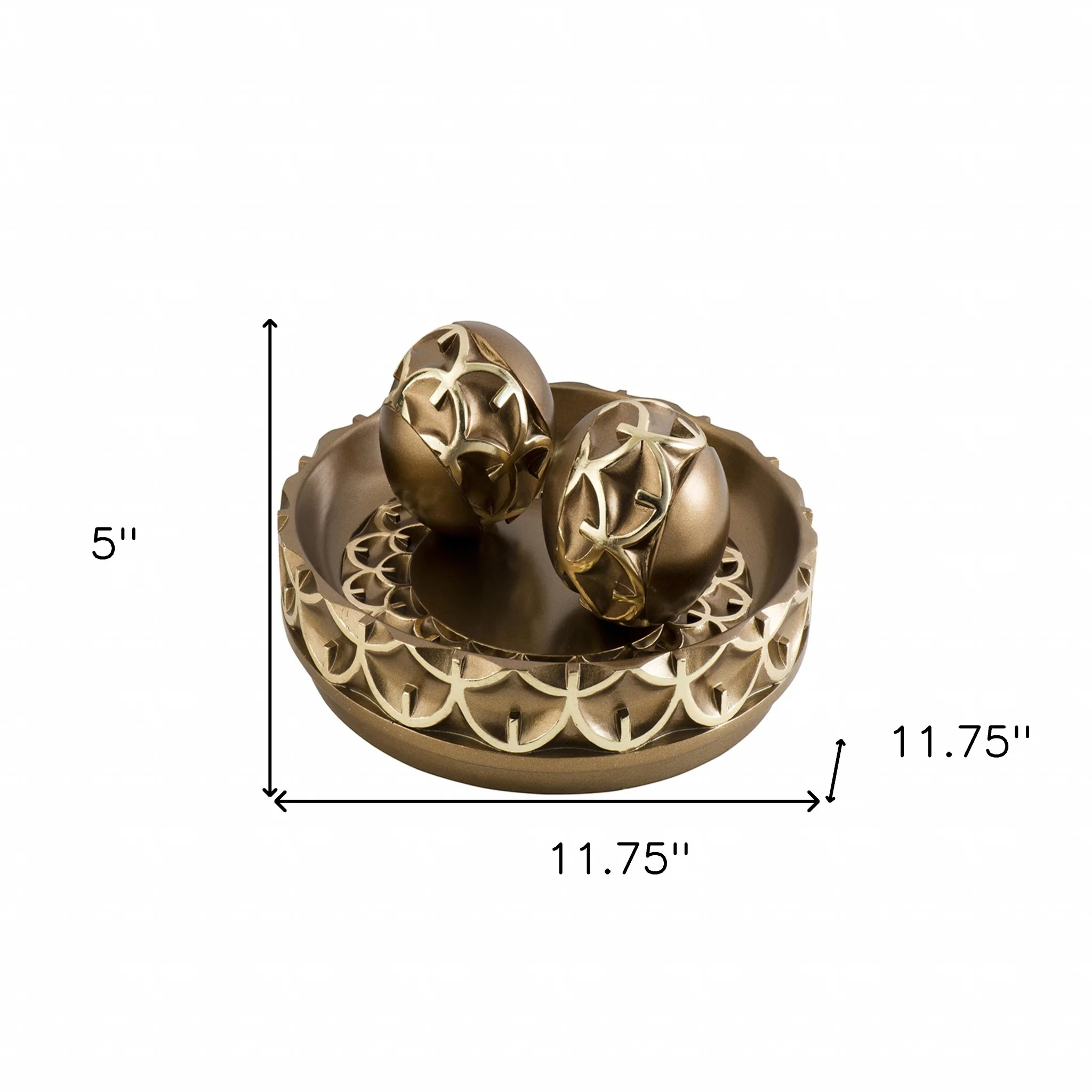 12" Rustic Gold Polyresin Decorative Bowl with Orbs Sculpture By Homeroots - Image 5