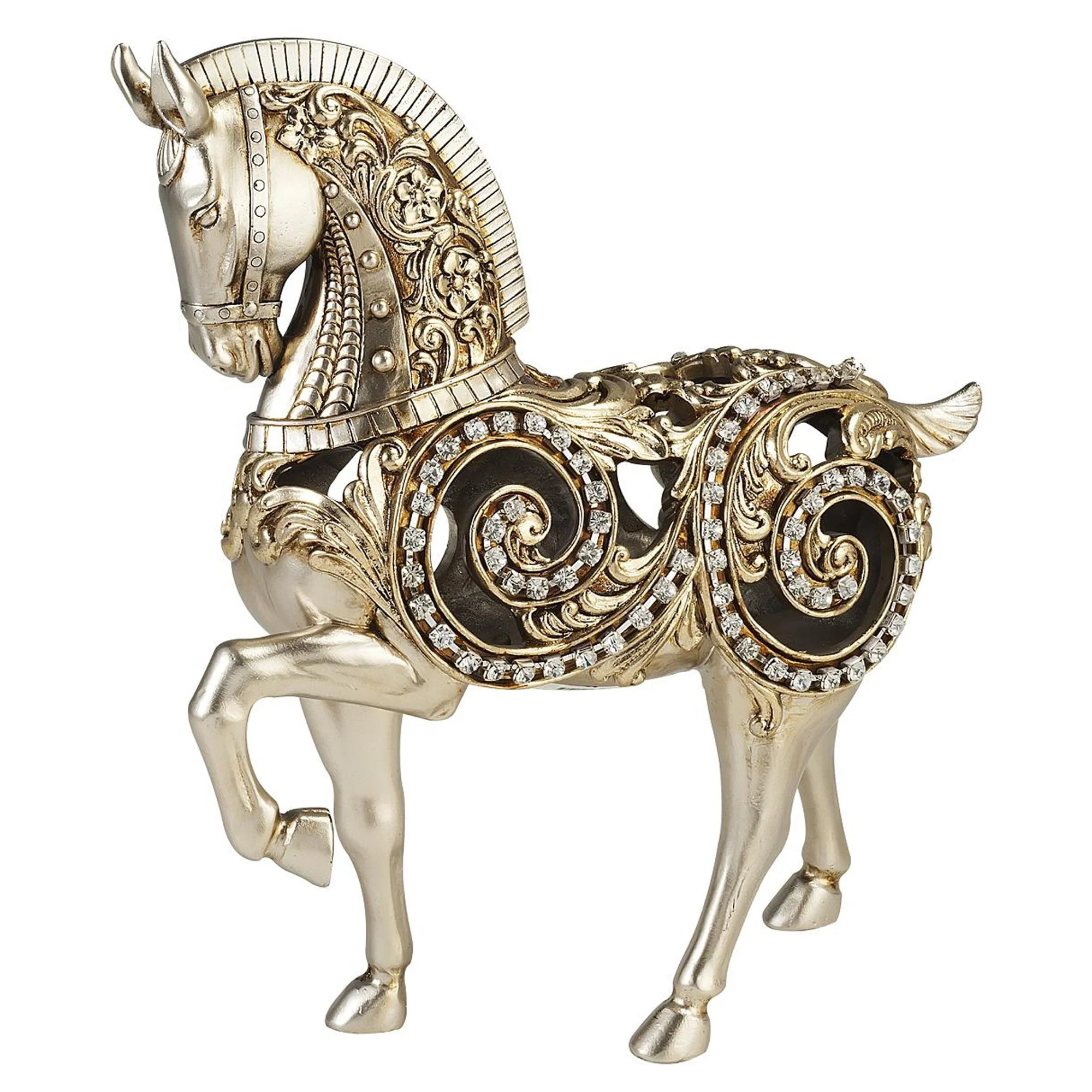 12" Silver With Gold Polyresin Horse Statue Sculpture By Homeroots - Image 2