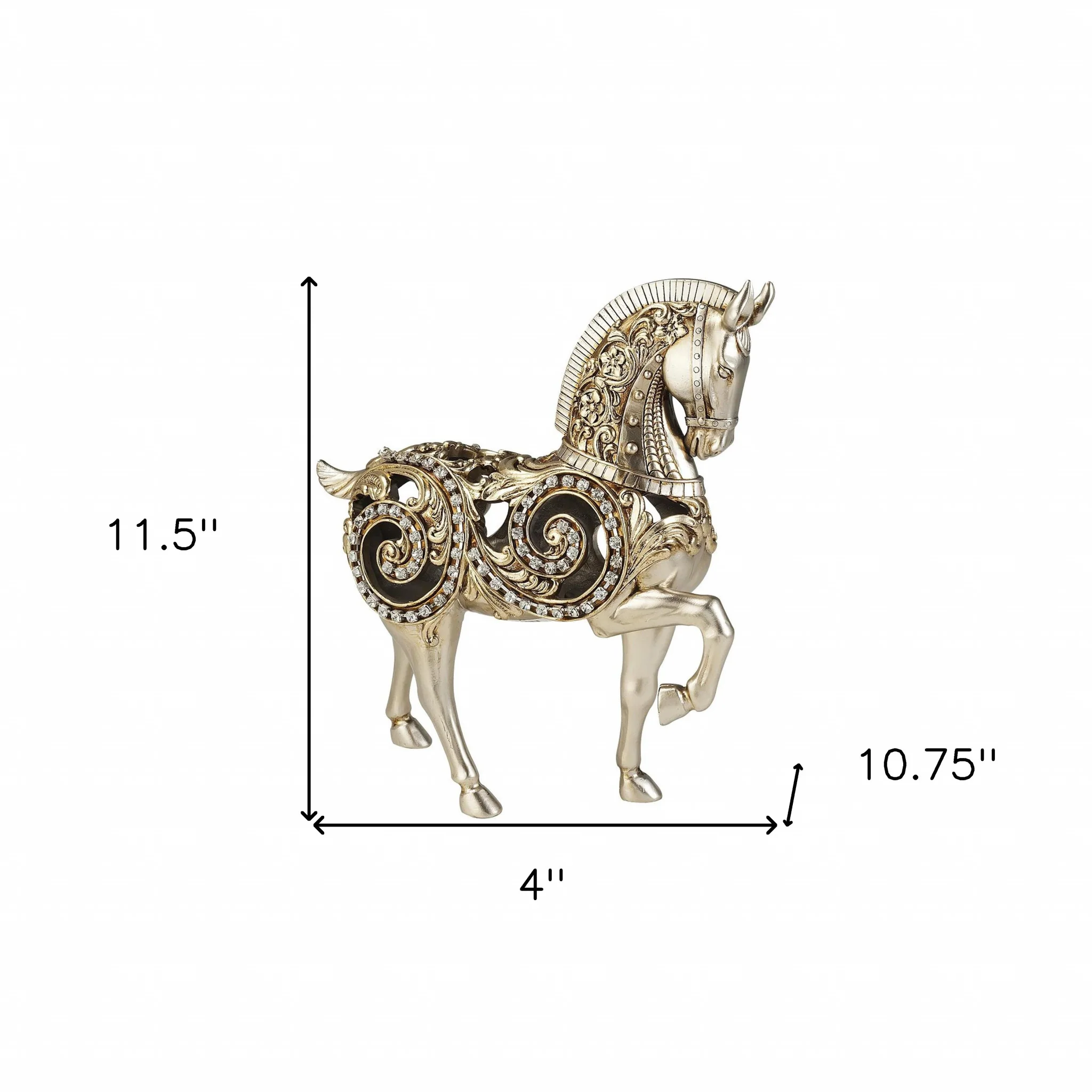 12" Silver With Gold Polyresin Horse Statue Sculpture By Homeroots - Image 5