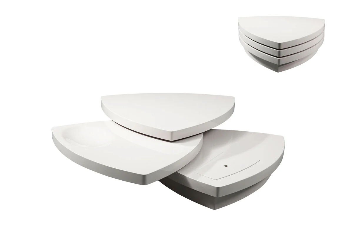 12' White Fiberglass Tiered Coffee Table By Homeroots - Image 3