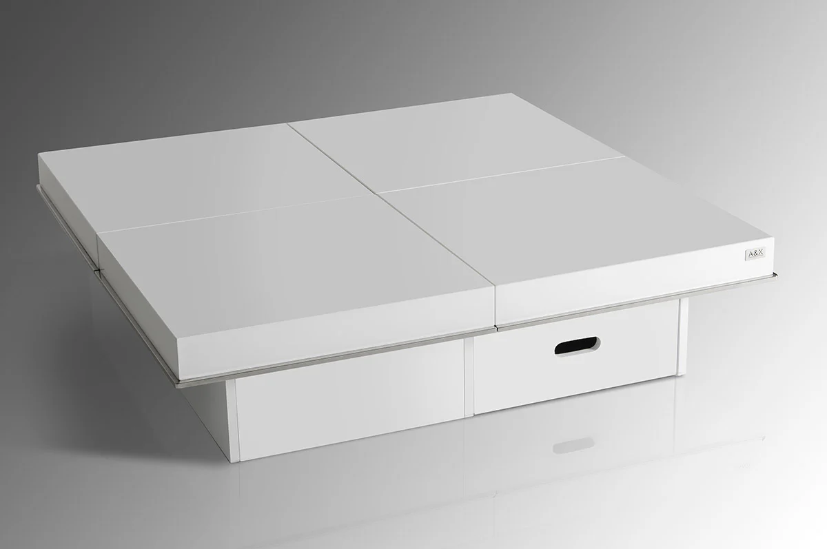 12' White Gloss Coffee Table with Pull Out Squares By Homeroots - Image 2