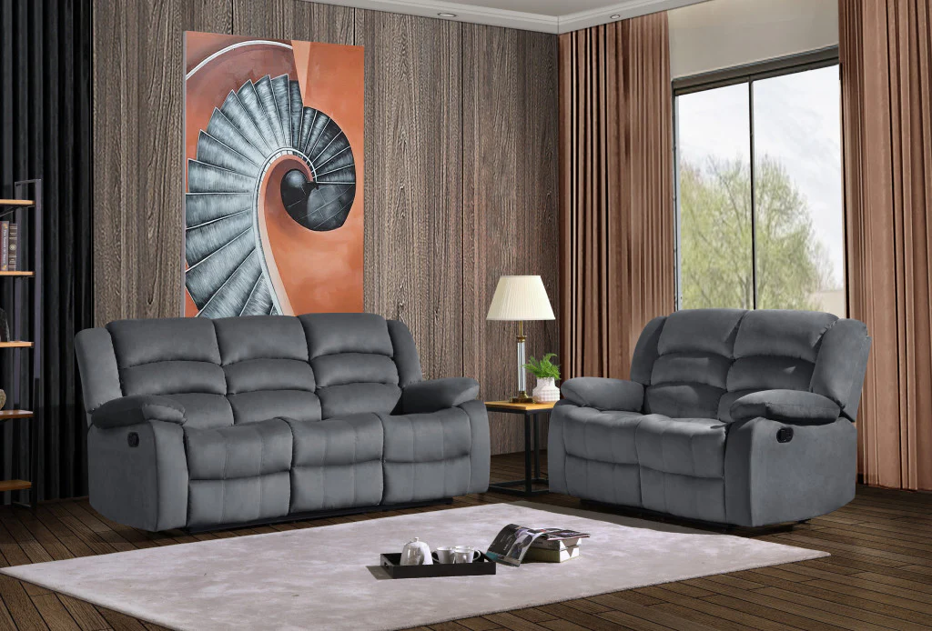 120" Contemporary Gray Fabric Sofa Set By Homeroots - Image 2