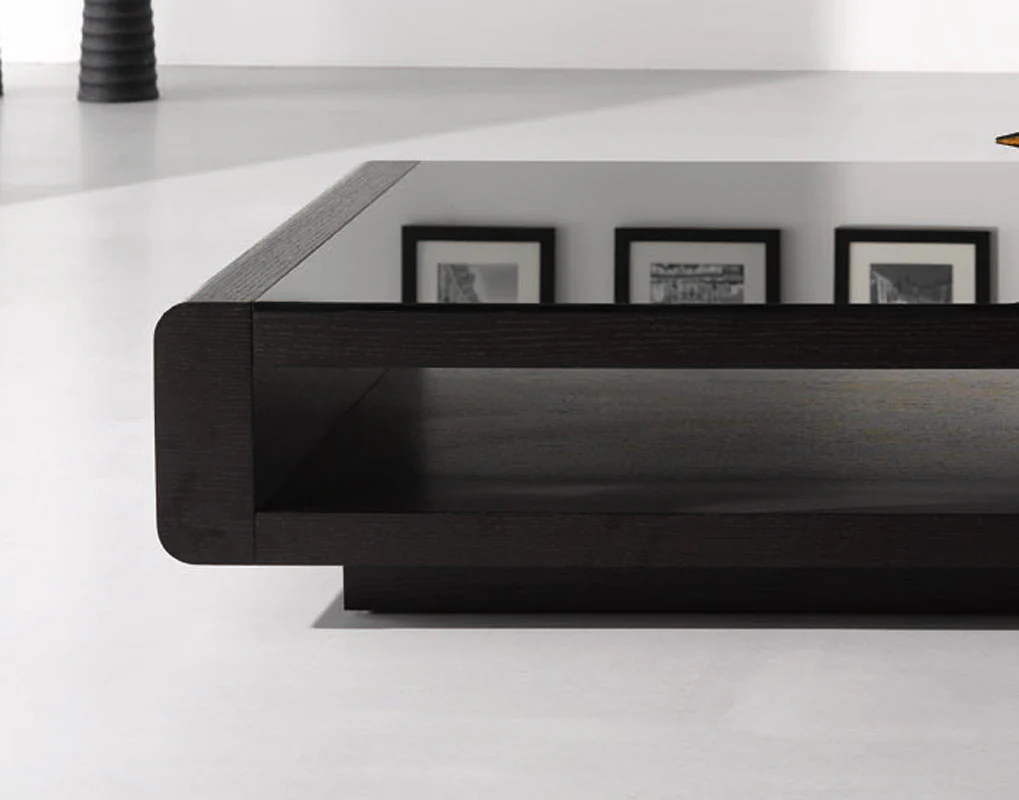 13" Black Oak Veneer and Glass Coffee Table By Homeroots - Image 2