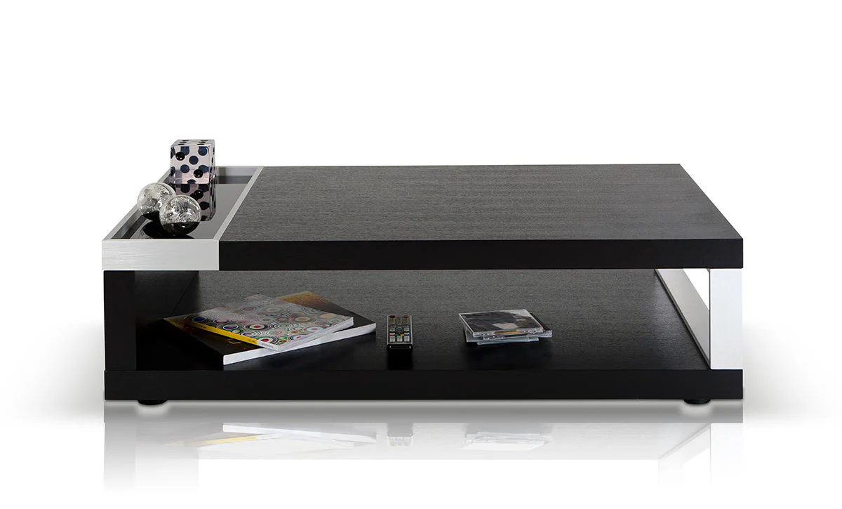 13' Black Oak Veneer Glass and Aluminum Coffee Table By Homeroots - Image 2