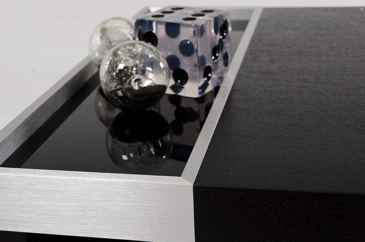 13' Black Oak Veneer Glass and Aluminum Coffee Table By Homeroots - Image 3