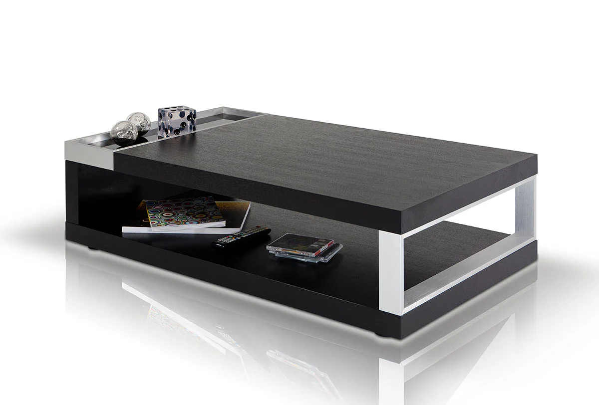 13' Black Oak Veneer Glass and Aluminum Coffee Table By Homeroots - Image 4