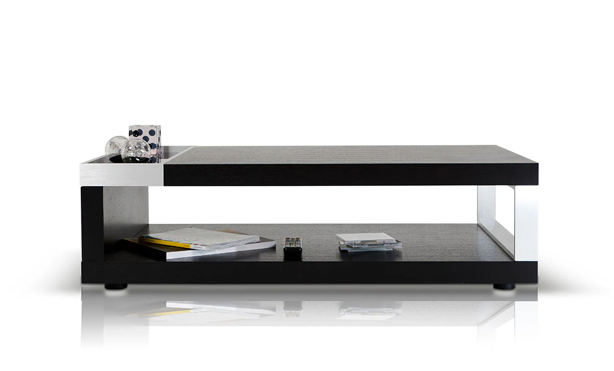 13' Black Oak Veneer Glass and Aluminum Coffee Table By Homeroots - Image 5