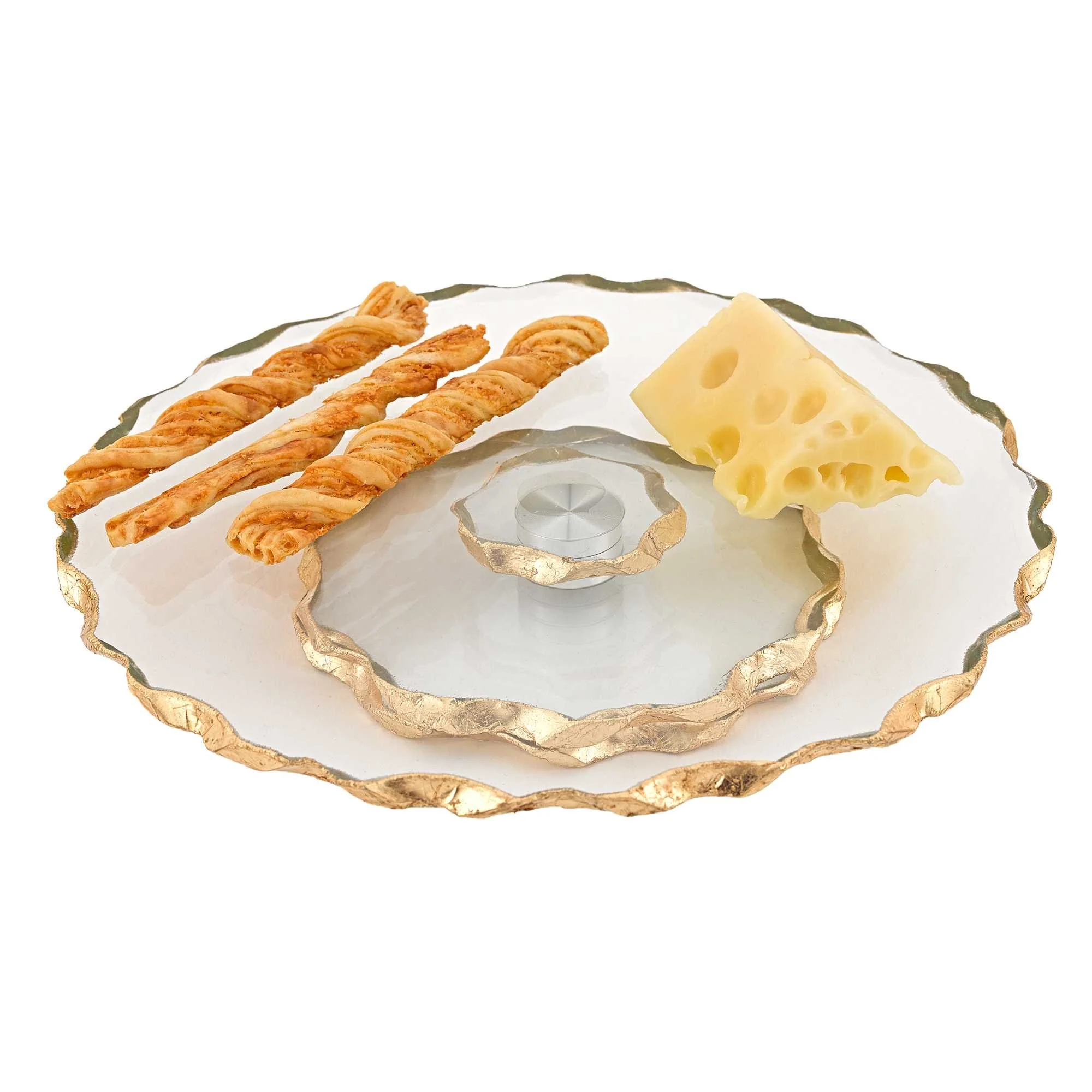 13 Hand Decorated Chiseled Edge Gold Leaf Turning Platter By Homeroots - Image 2