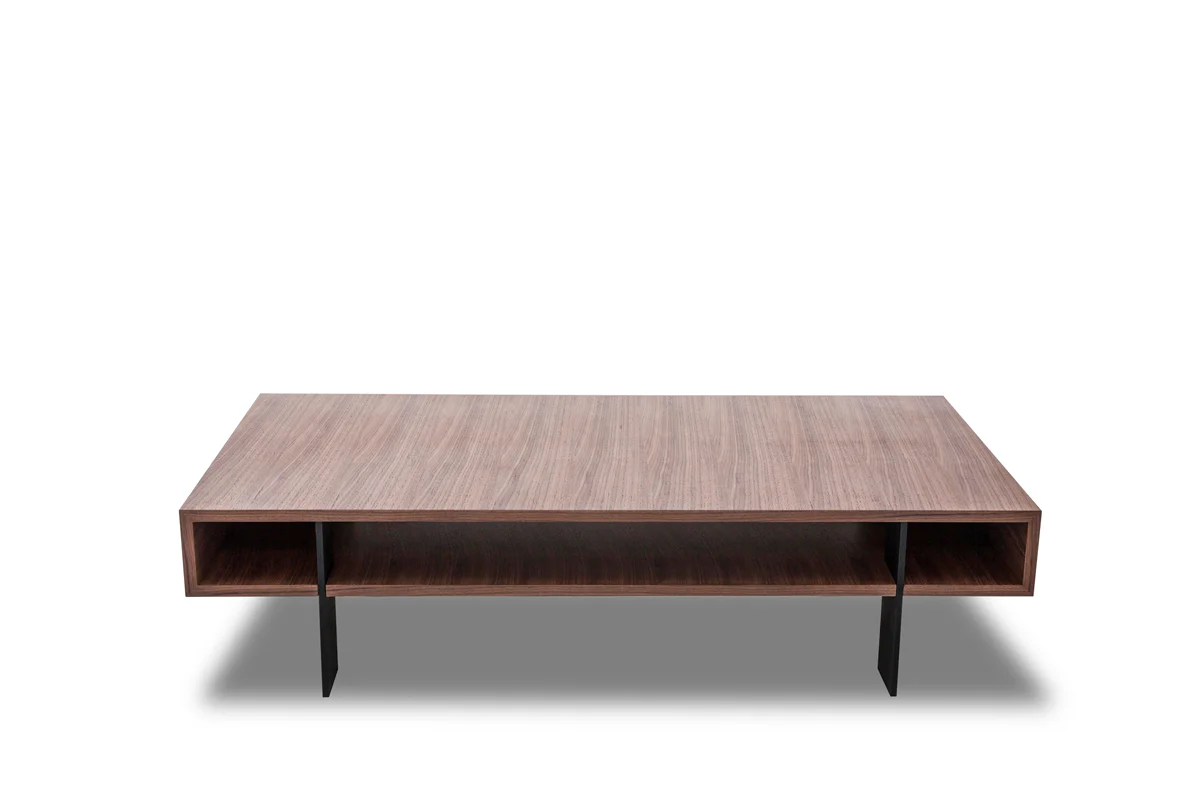 13' Walnut Veneer and Aluminum Coffee Table By Homeroots - Image 2