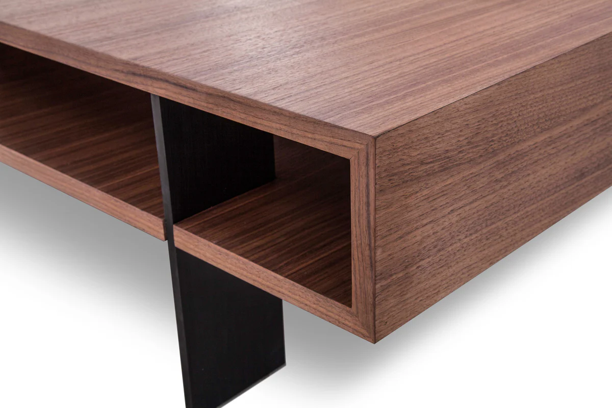 13' Walnut Veneer and Aluminum Coffee Table By Homeroots - Image 4