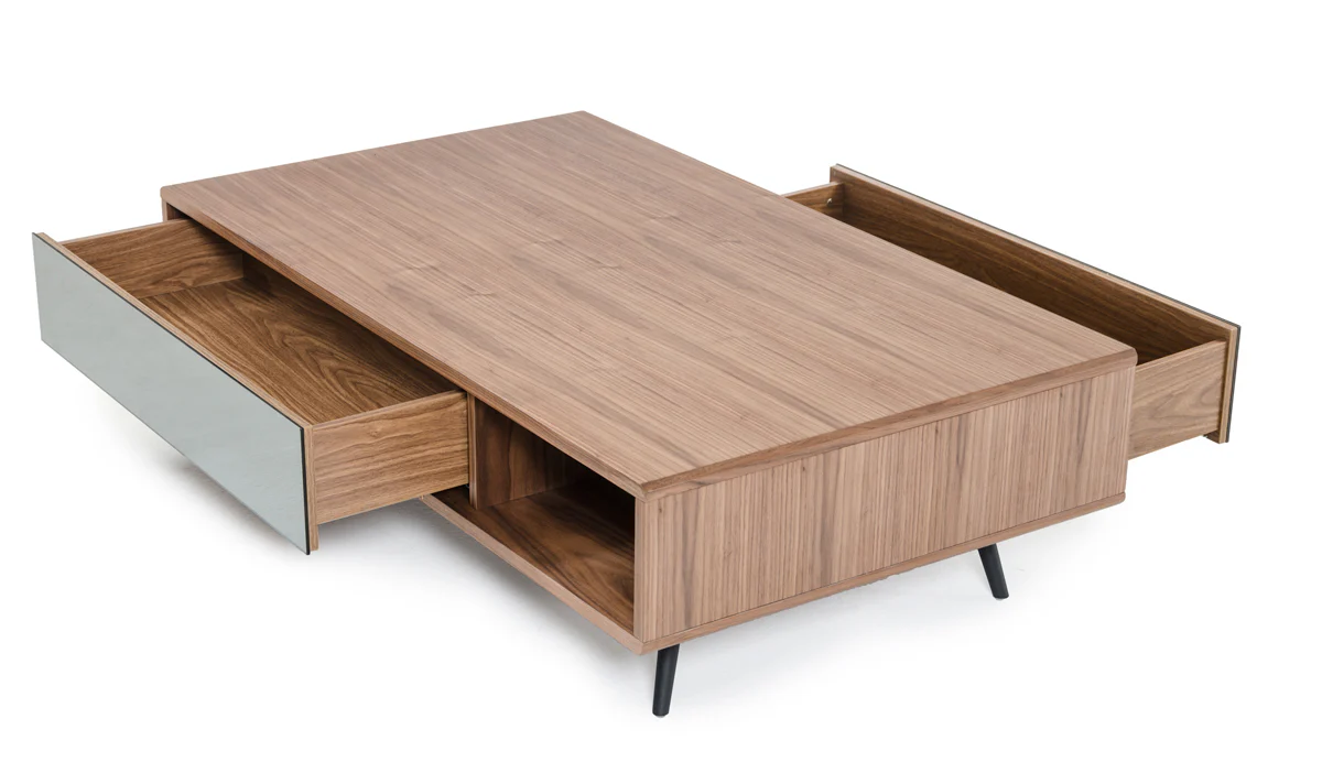 13' Walnut Veneer Metal and Glass Coffee Table By Homeroots - Image 3