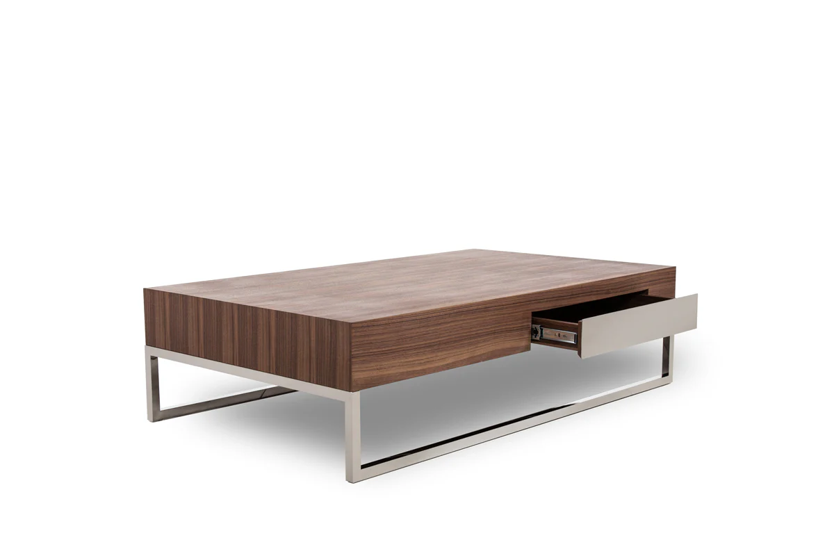 13' Walnut Veneer Steel and Glass Coffee Table By Homeroots - Image 2
