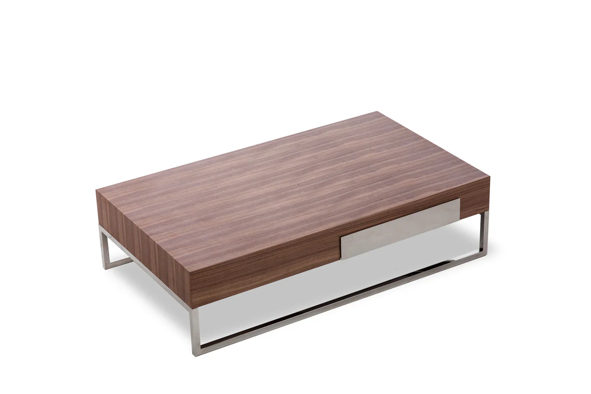 13' Walnut Veneer Steel and Glass Coffee Table By Homeroots - Image 3