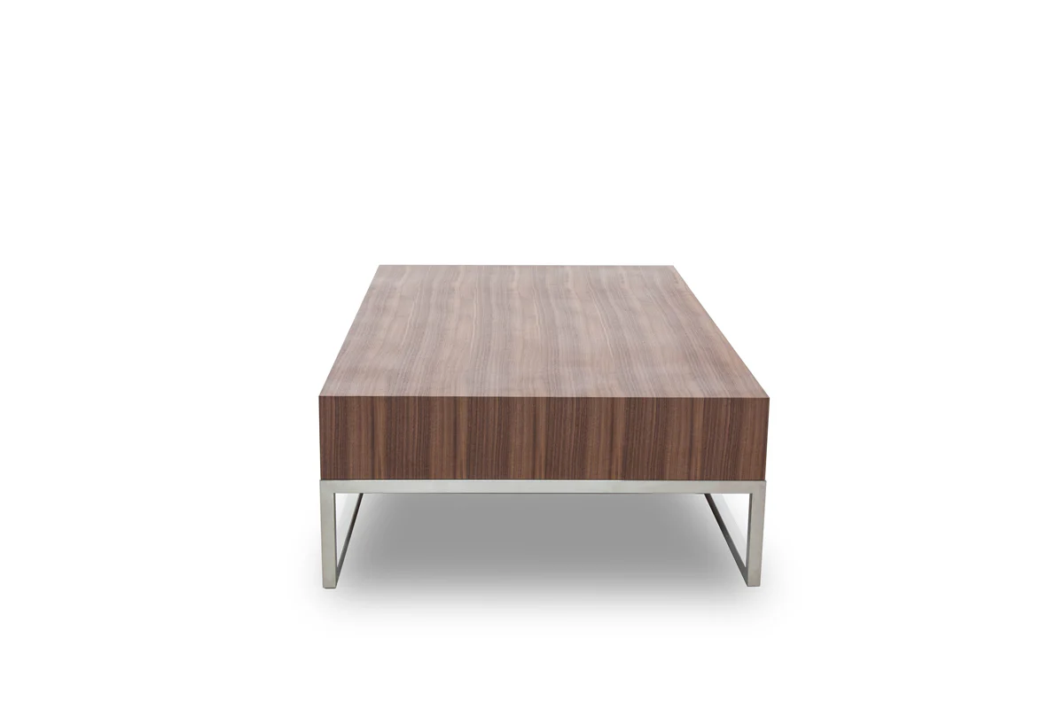 13' Walnut Veneer Steel and Glass Coffee Table By Homeroots - Image 4